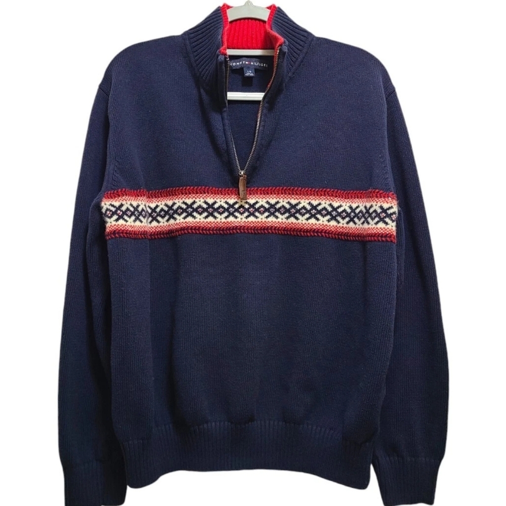 🎈SALE 2 For $40🎈Tommy Hilfiger L Mock Neck Sweater Fair Isle 1/4 Zip Gorpcore